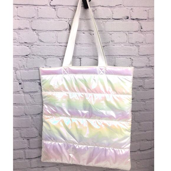 Bath & Body Works Iridescent Puffer Quilted White Double Handle Casual Tote - Picture 4 of 10